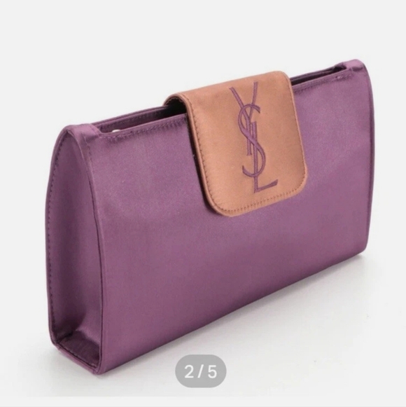 Yves Saint Laurent Satin Clutch in Purple and Tan - Picture 3 of 7